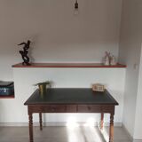 wooden desk, green leather top