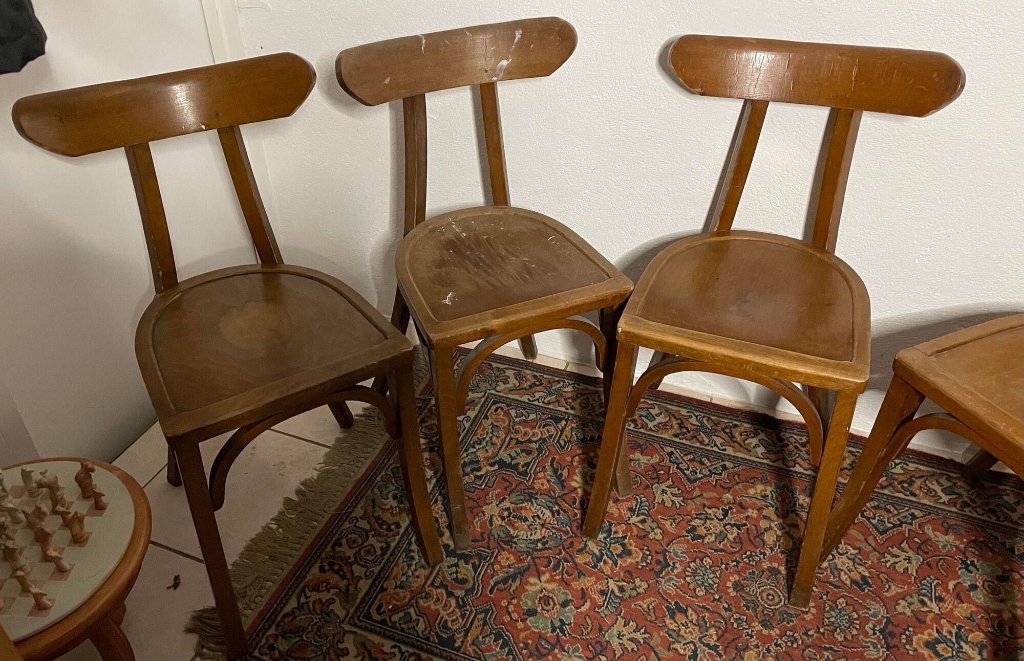 Set of 5 old wooden bistro chairs vintage "banana" folders