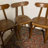 Set of 5 old wooden bistro chairs vintage "banana" folders