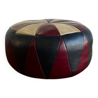 Vintage patchwork pouf in red - ecru - black