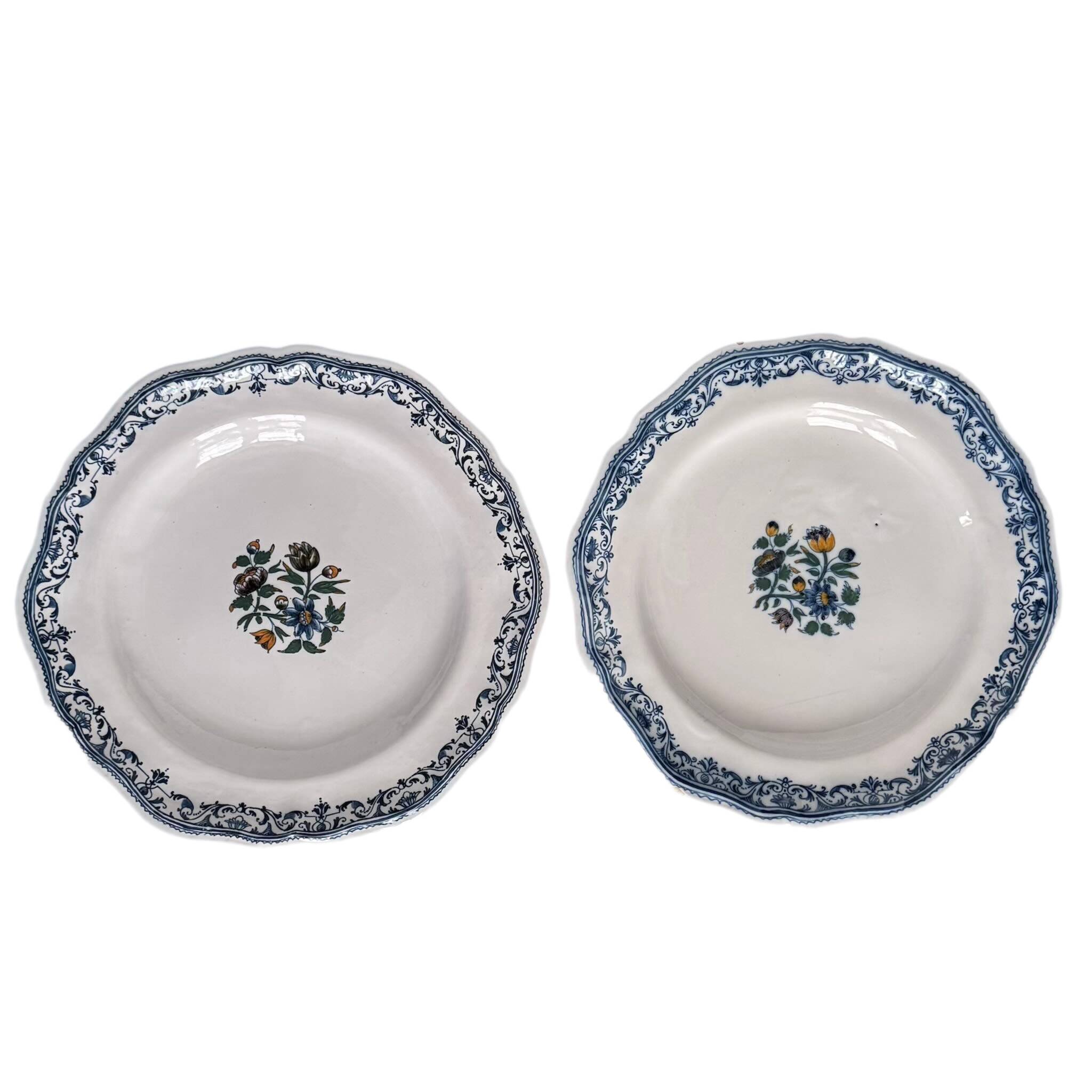 2 Moustiers Earthenware Plates | 18th Century | Colorful Floral Decor