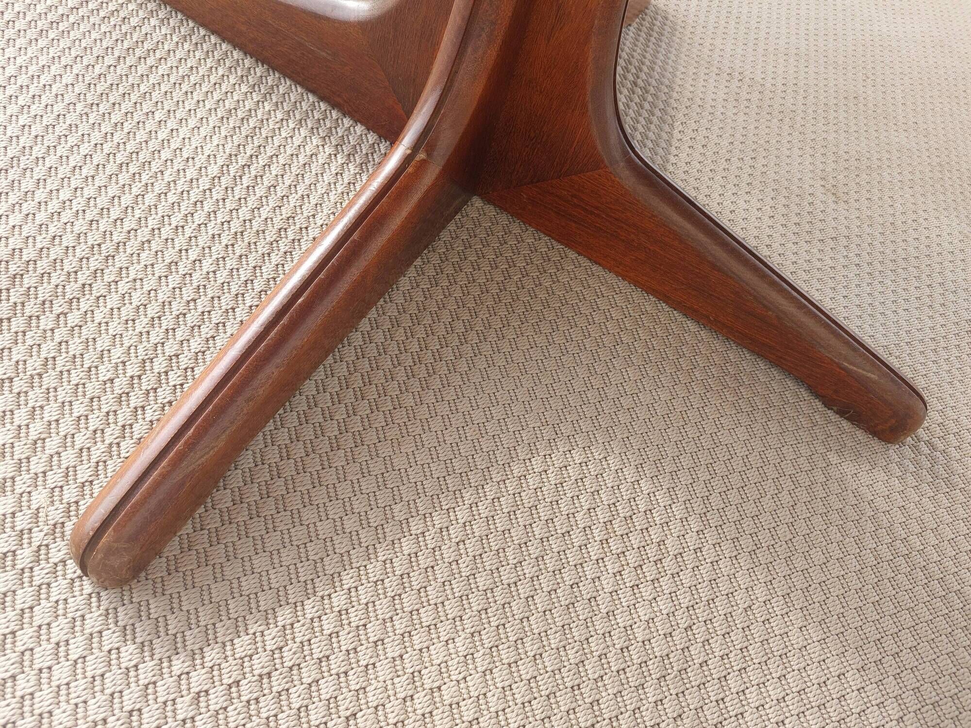 round/oval table with extension, central leg, dark shade, Baumann design