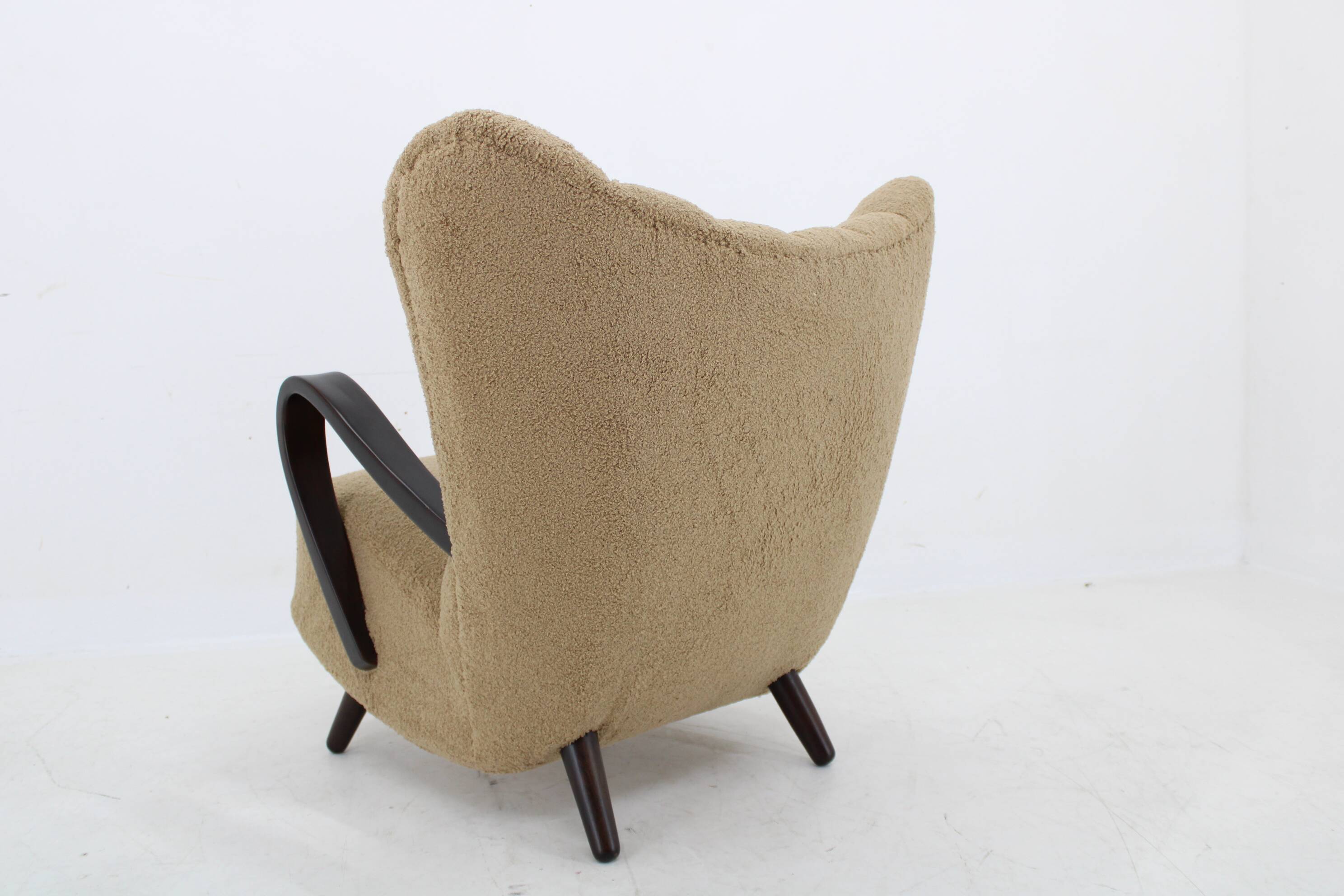 1940s Restored  Wing Armchair in Boucle Fabric ,Czechoslovakia