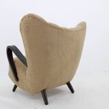 1940s Restored  Wing Armchair in Boucle Fabric ,Czechoslovakia