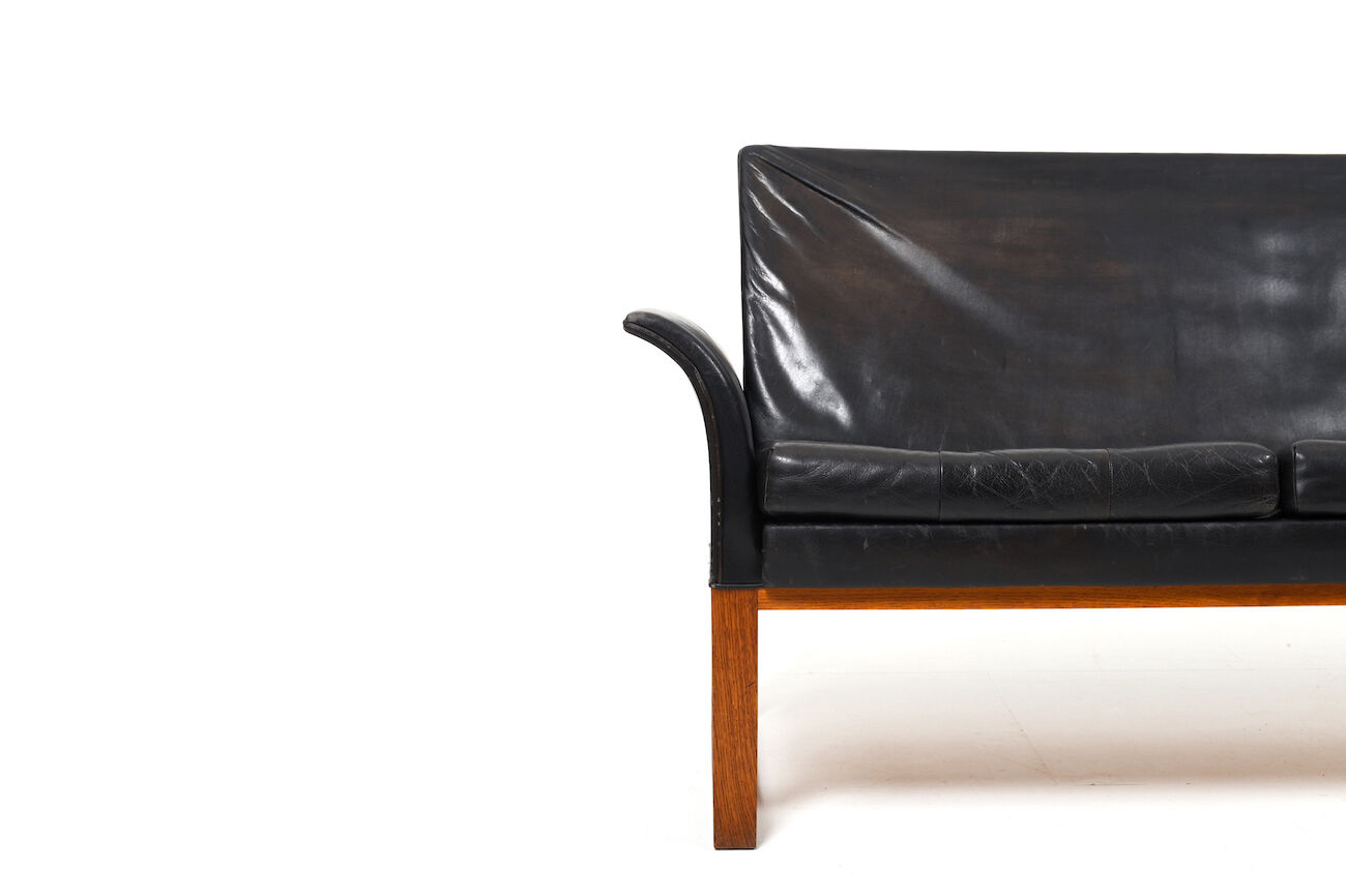 Danish Teak and Black Leather Sofa c.1960