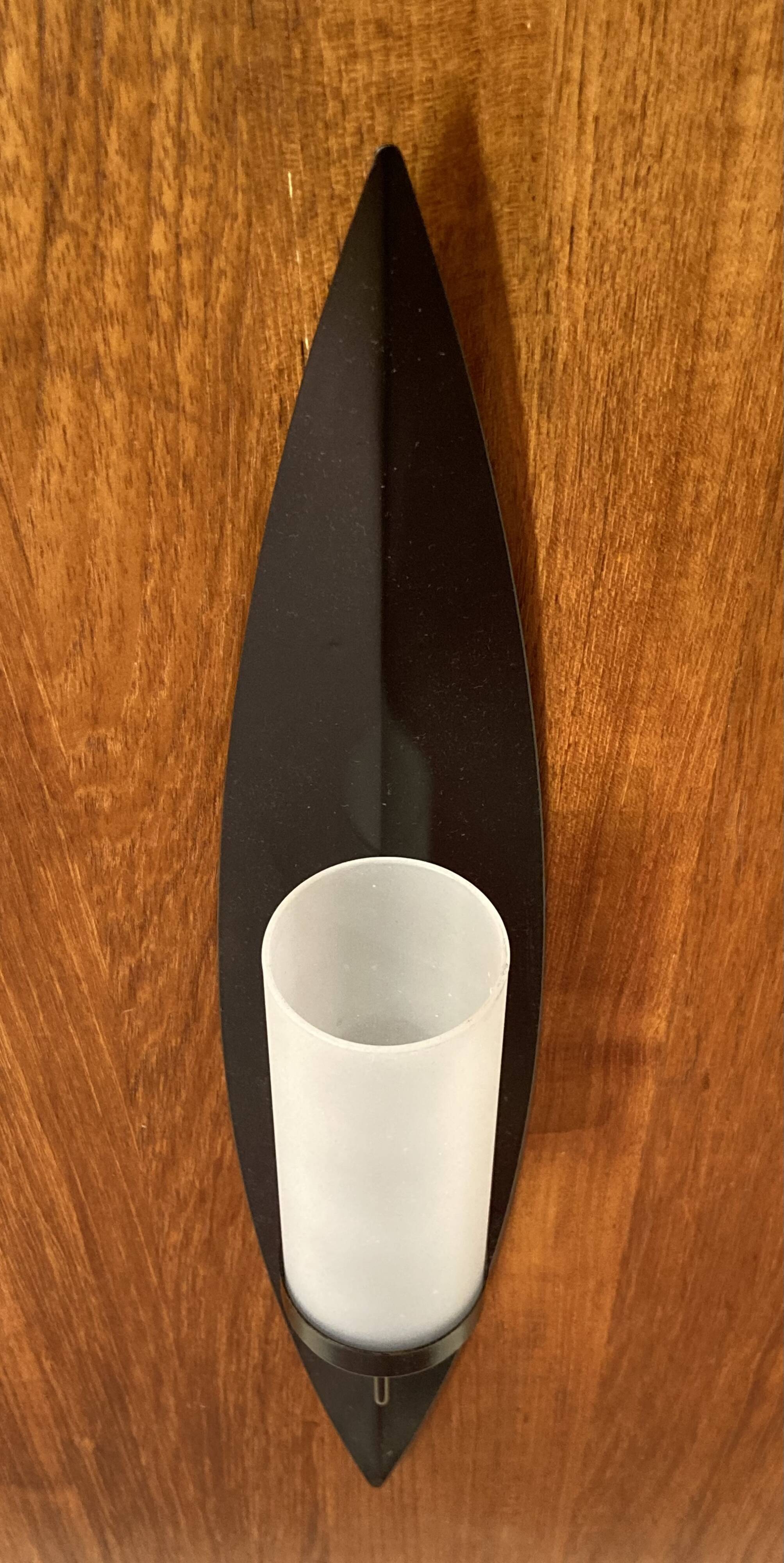 Pair of Scandinavian design candle holders in glass and metal.