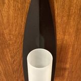 Pair of Scandinavian design candle holders in glass and metal.