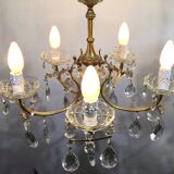 Lustre 5 lumières en laiton et pampilles