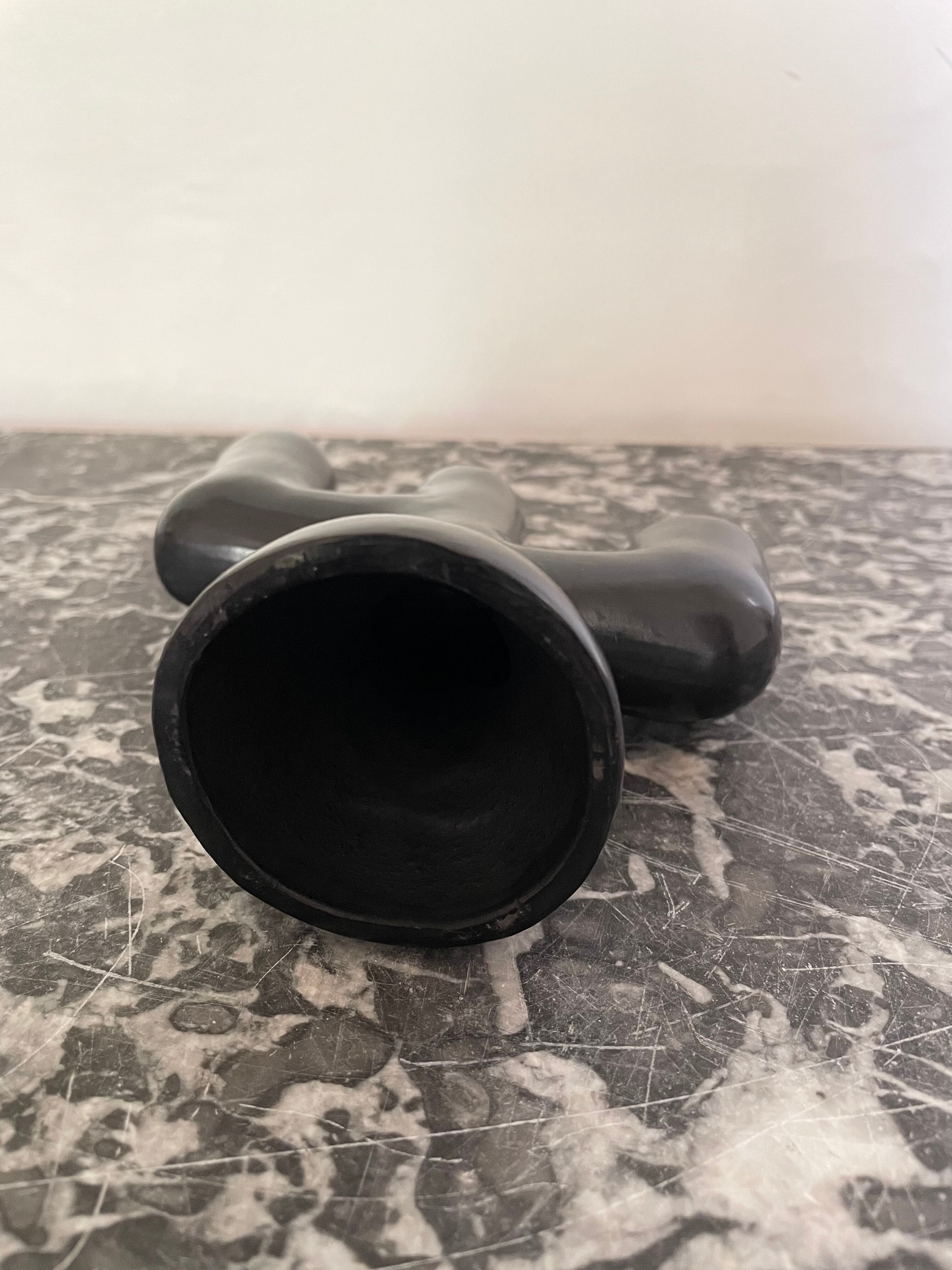 Black clay candle holder