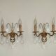 Pair of French Vintage Bronze Double Wall Lights Assorted Crystals 5331