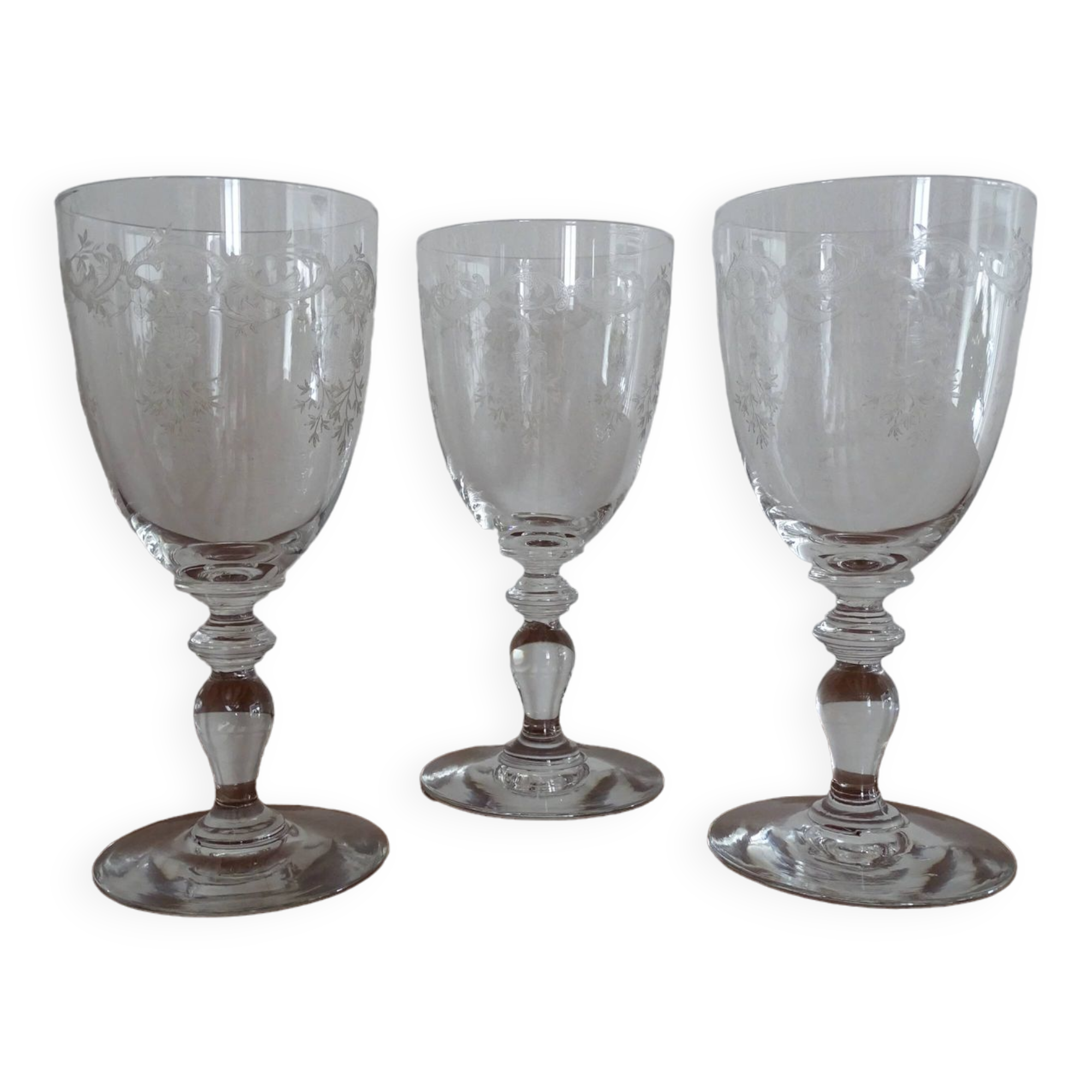 3 old Saint Louis crystal water glasses with LOUISE engraving - 16 cm