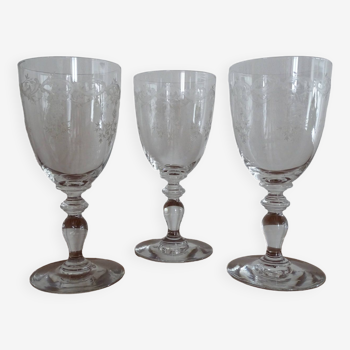 3 old Saint Louis crystal water glasses with LOUISE engraving - 16 cm