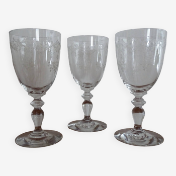 3 verres à eau anciens cristal Saint Louis gravure LOUISE - 16 cm