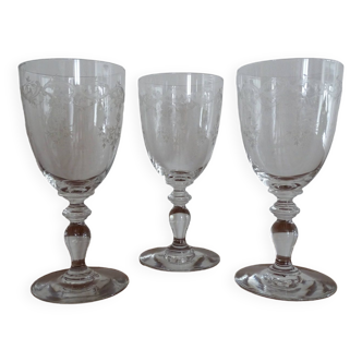 3 verres à eau anciens cristal Saint Louis gravure LOUISE - 16 cm