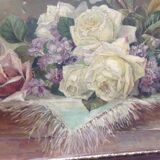 Huile sur toile aux fleurs