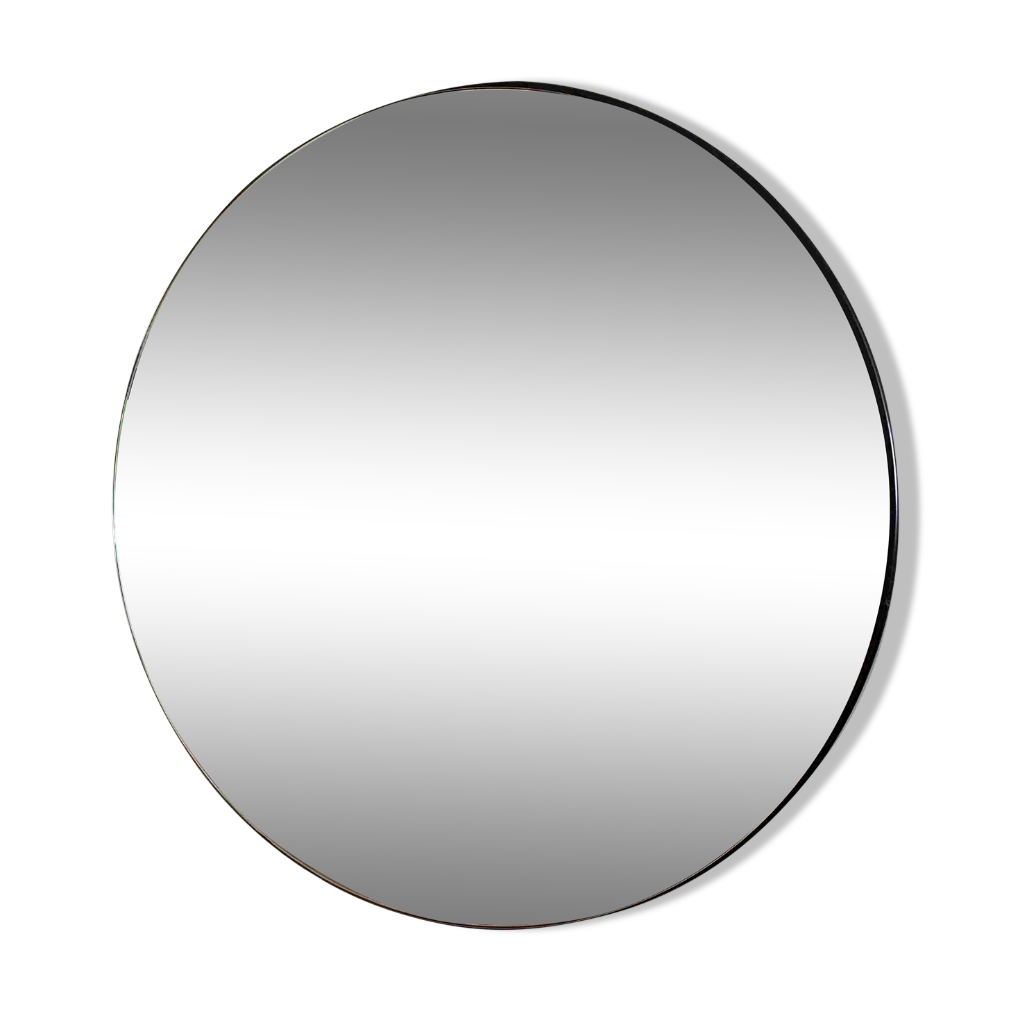 Round mirror, diameter 90 cm, mounted on MDF panel, black tinted frame