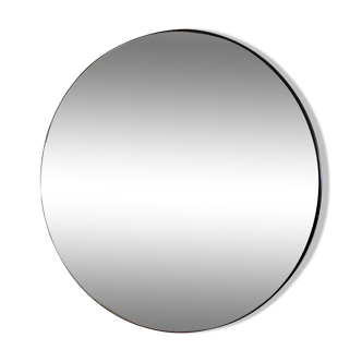 Round mirror, diameter 90 cm, mounted on MDF panel, black tinted surround