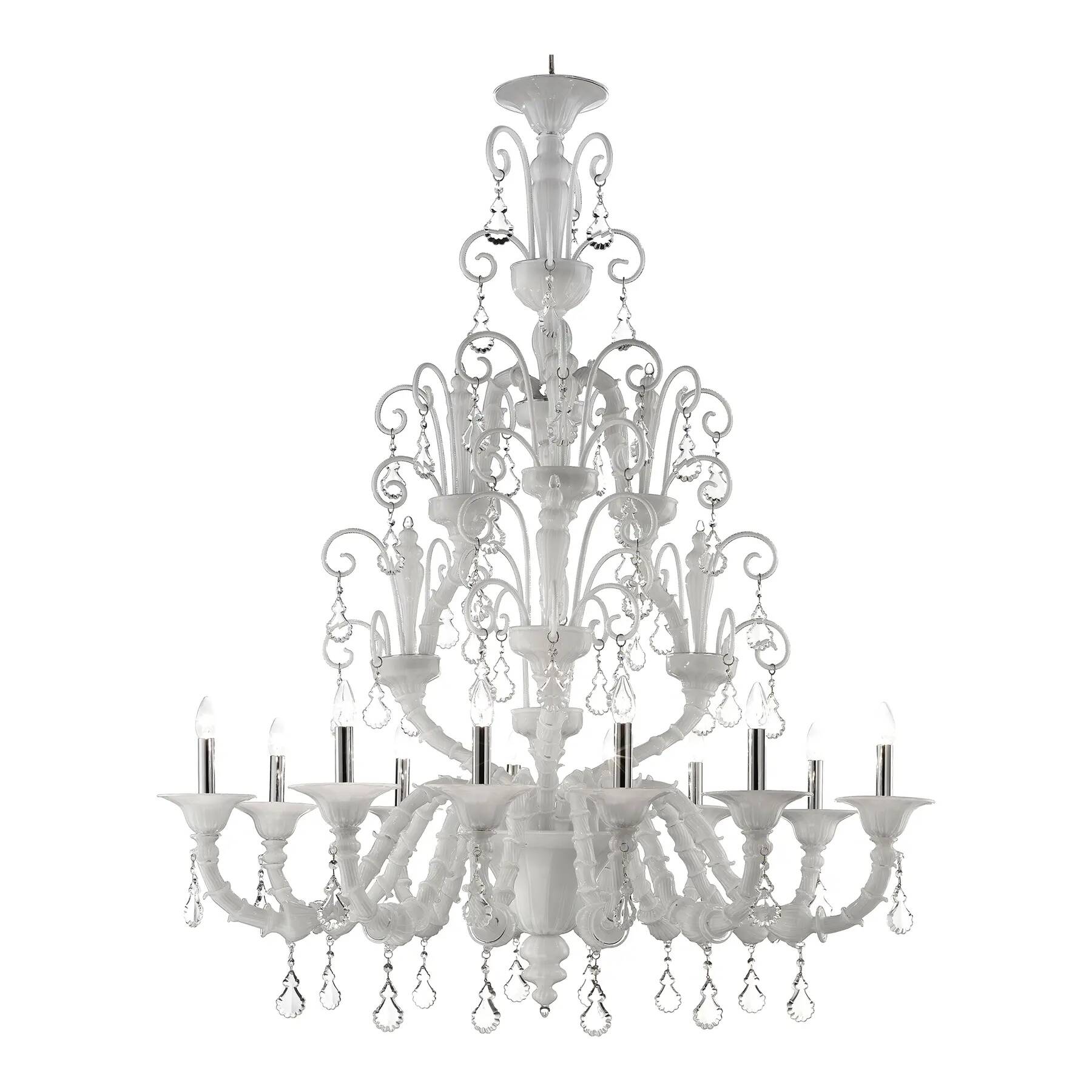 Imperial Venetian Modern White "Ca' Rezzonico" With Curls Murano Glass Chan
