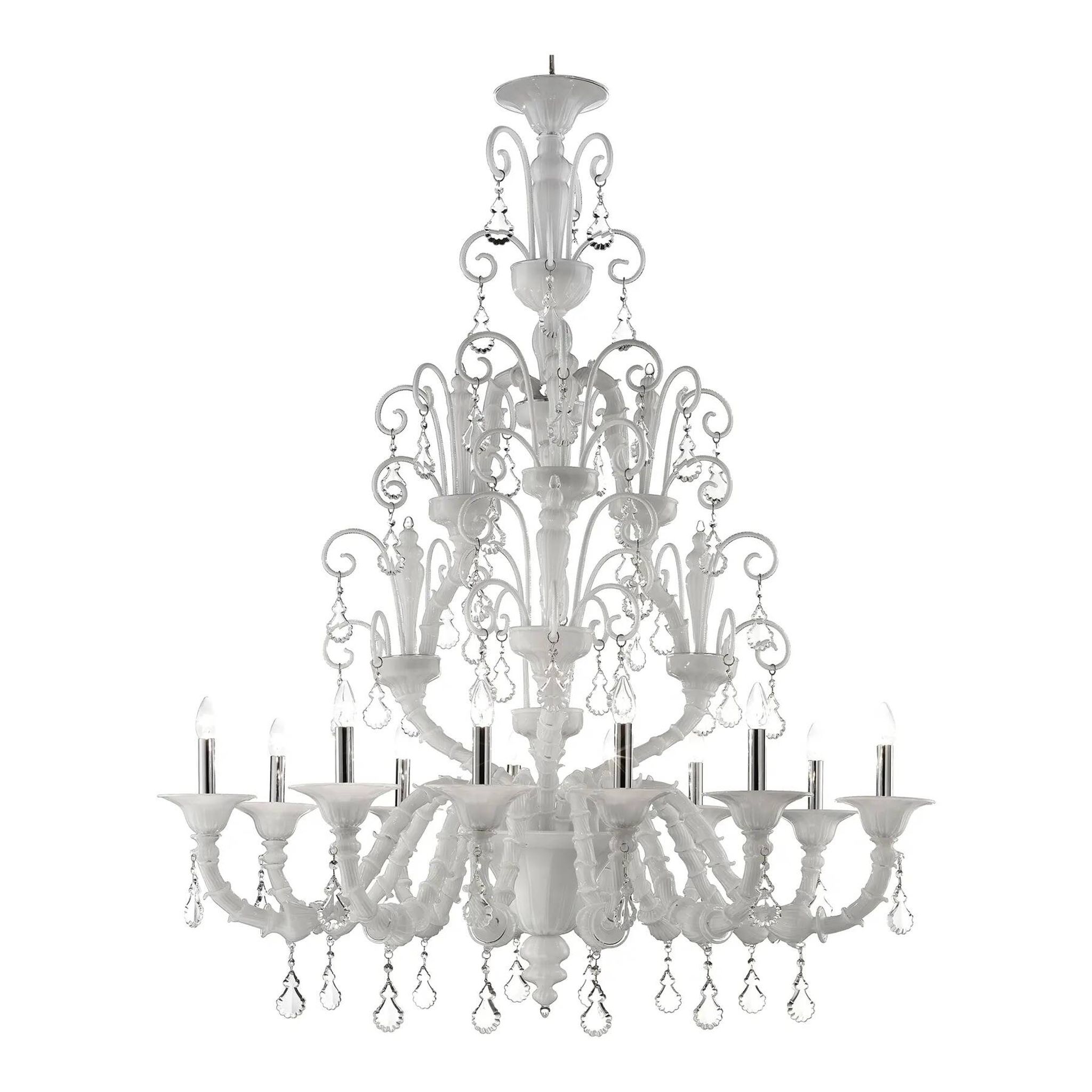 Imperial Venetian Modern White "Ca' Rezzonico" With Curls Murano Glass Chan
