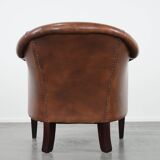 Cognac-coloured vintage cow leather club armchair in English style