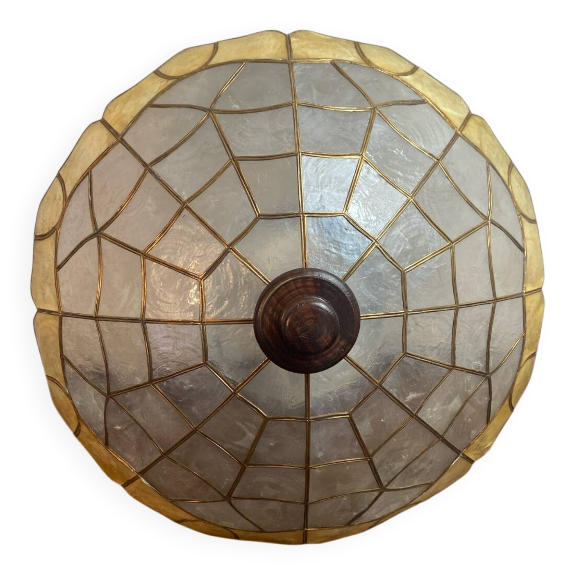 Ceiling light in mother-of-pearl and brass