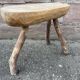 Pair of rustic 1940 brutalist wooden tripod farm stools vintage