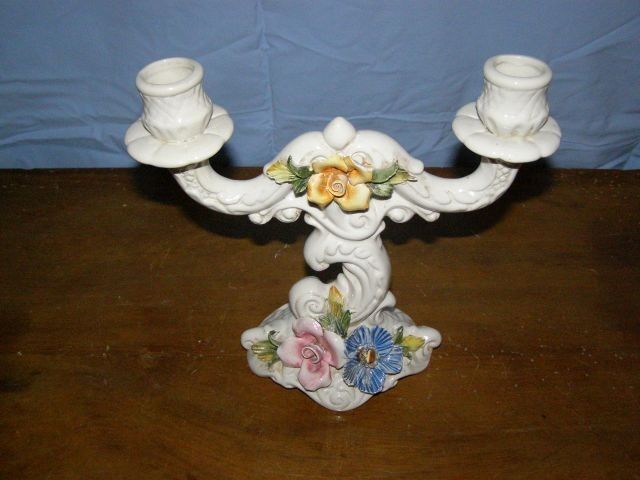 Old porcelain candle holder Capo Di Monte 2 branches