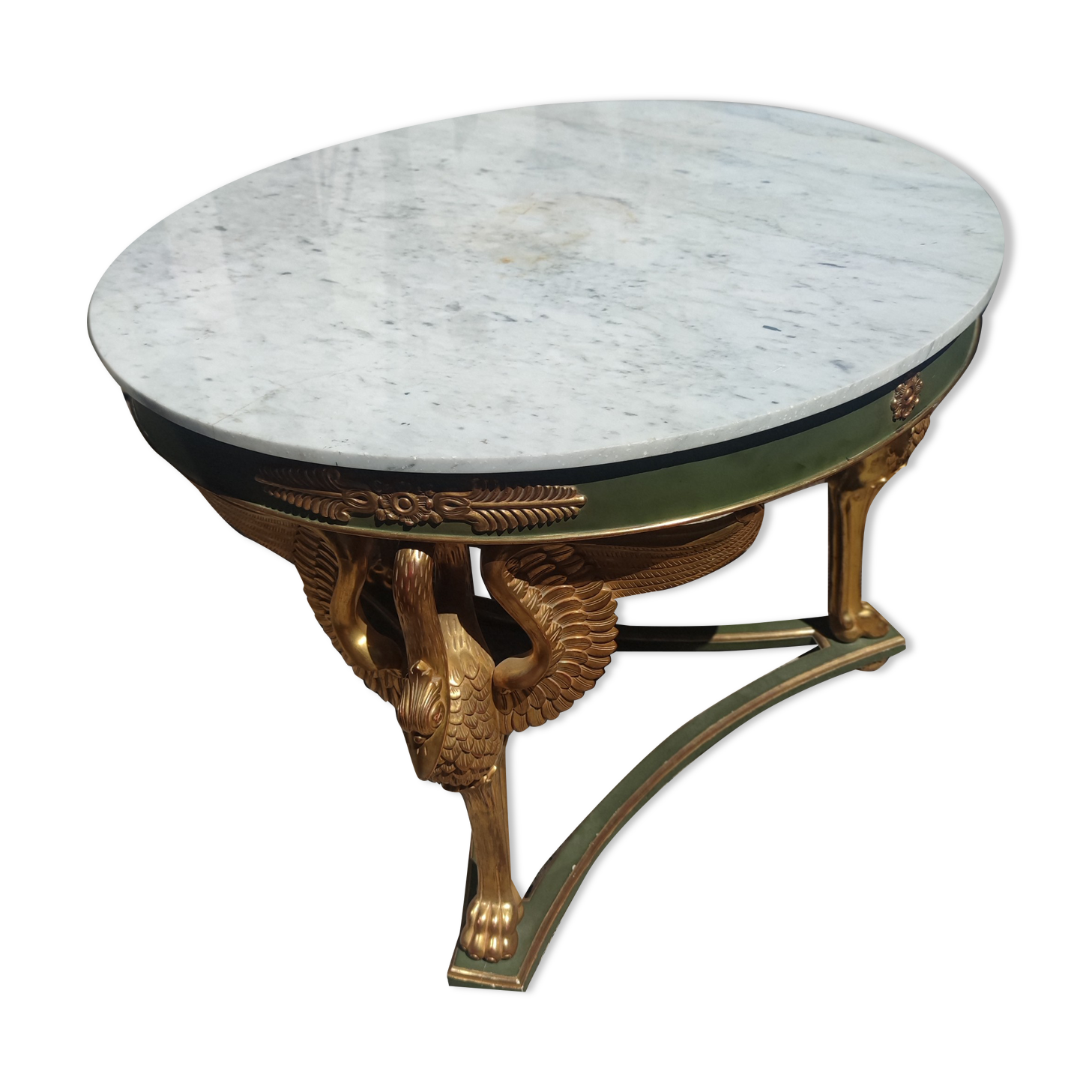 Table de milieu d'apparat en bois peint, doré et marbre carrare blanc