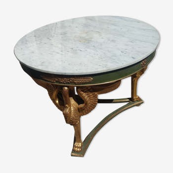 Table de milieu d'apparat en bois peint, doré et marbre carrare blanc