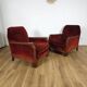 Pair of Art Deco Armchairs, Solid Wood and Red Velvet