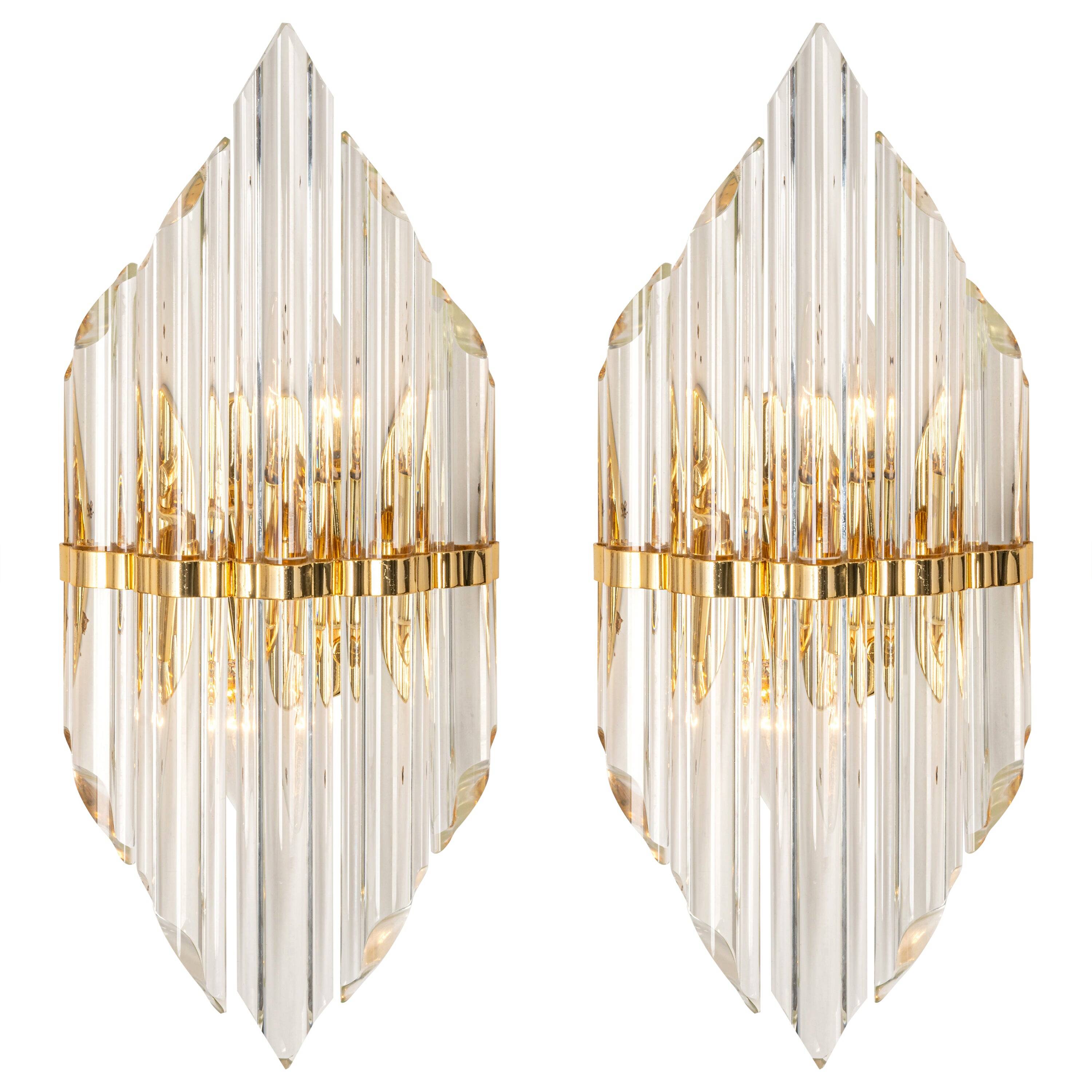 Pair of crystal glass wall sconces in the Venini style, Italy, 1970s.