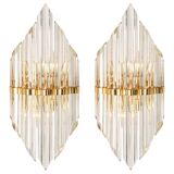 Pair of crystal glass wall sconces in the Venini style, Italy, 1970s.