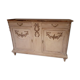 Sideboard 2 doors and 2 drawers with floral decorations, white patinated furniture