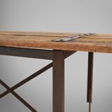 Industrial Side Table with Metal Frame and Wooden Top and Removable Platfor
