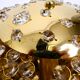 Gorgeous large 1970s Palwa brass ceiling or wall lamp with faceted crystal