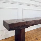 Brutalist Folk Art Bench Solid Oak