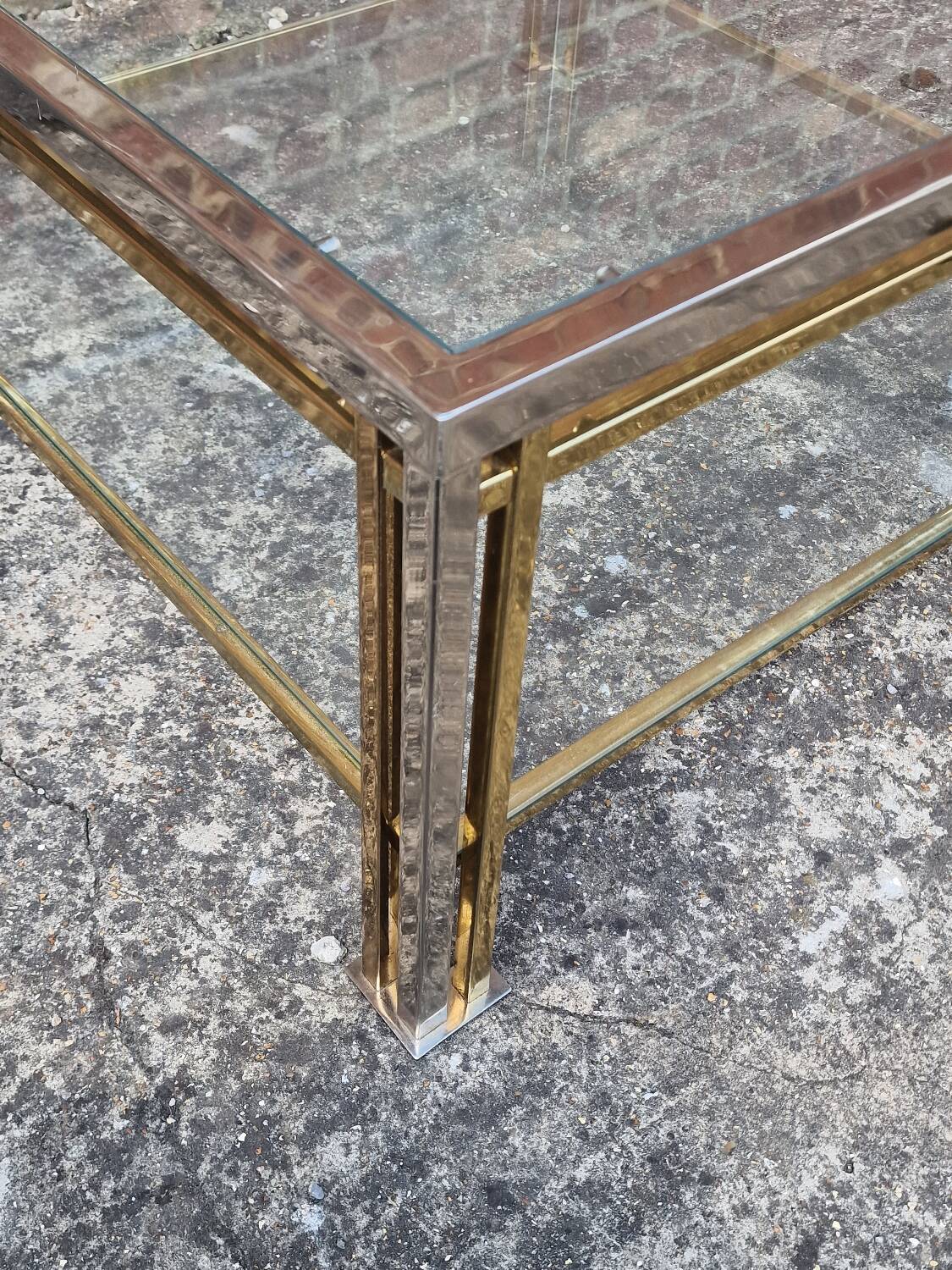 Vintage chrome and gold Hollywood regency coffee table