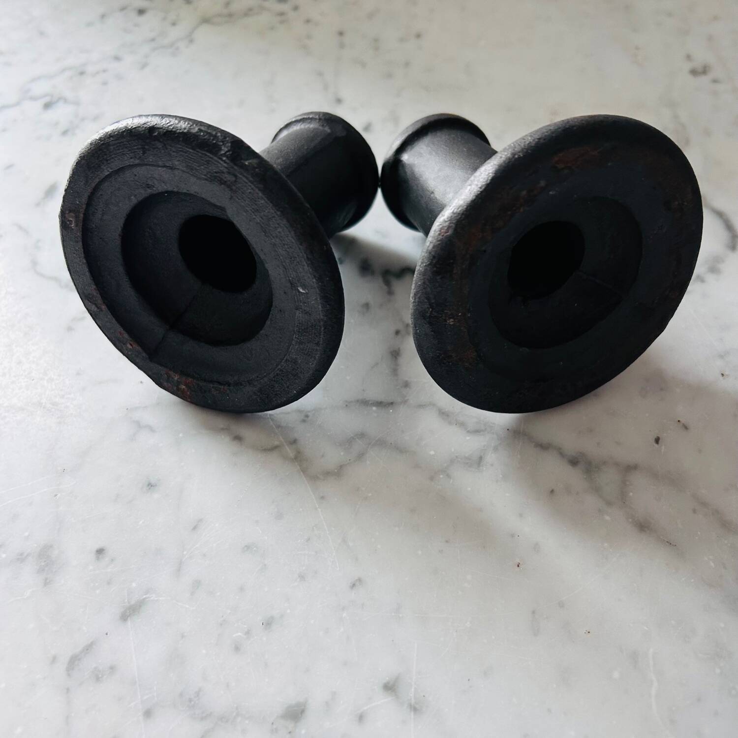 Brutalist cast iron candlestick holders