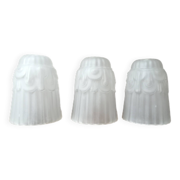 Set of 3 Art Deco frosted glass tulips