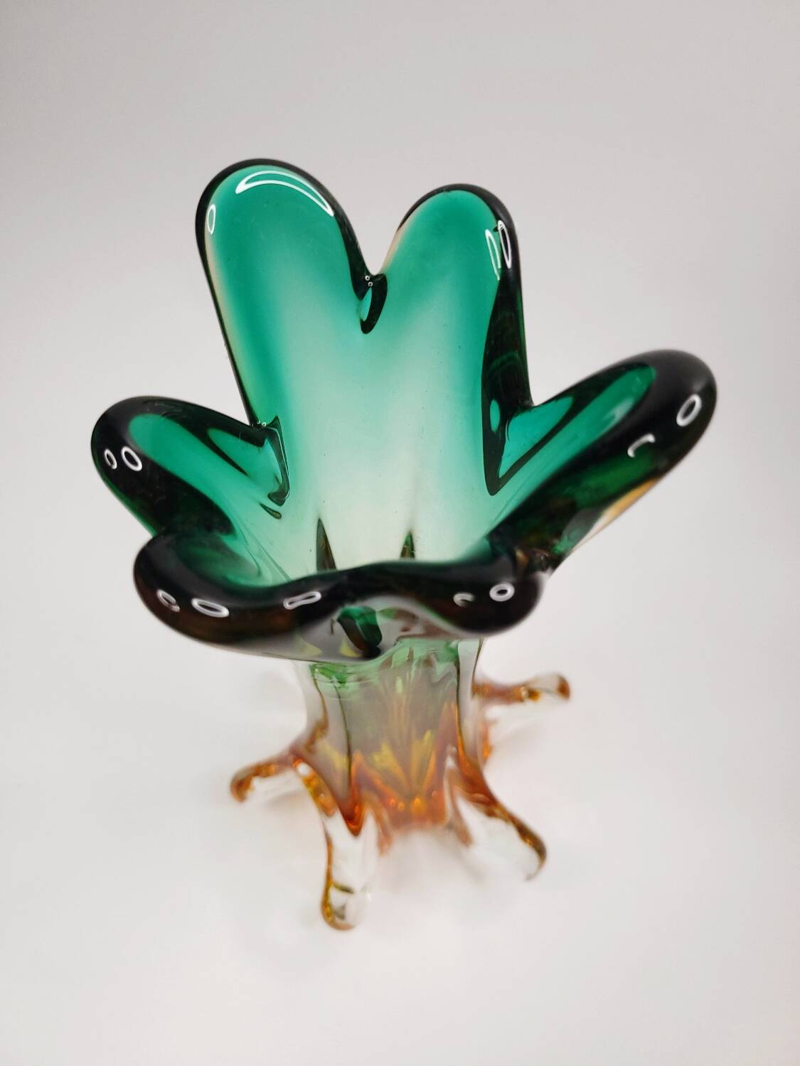 Artistic glass vase in green and amber shades – 1960s/70s