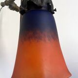 Lampe de notaire réglable Tulipe verre marmoréen 1900
