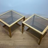 Pair of large square brass side tables