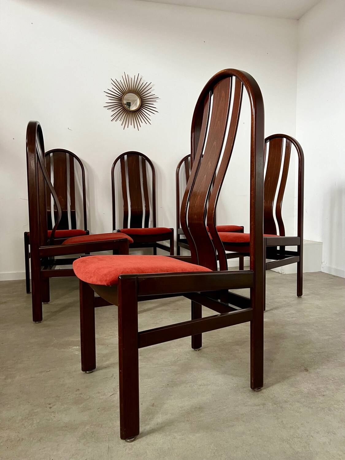 Lot 6 anciennes chaises en bois courbé design italien des années 70 vintage