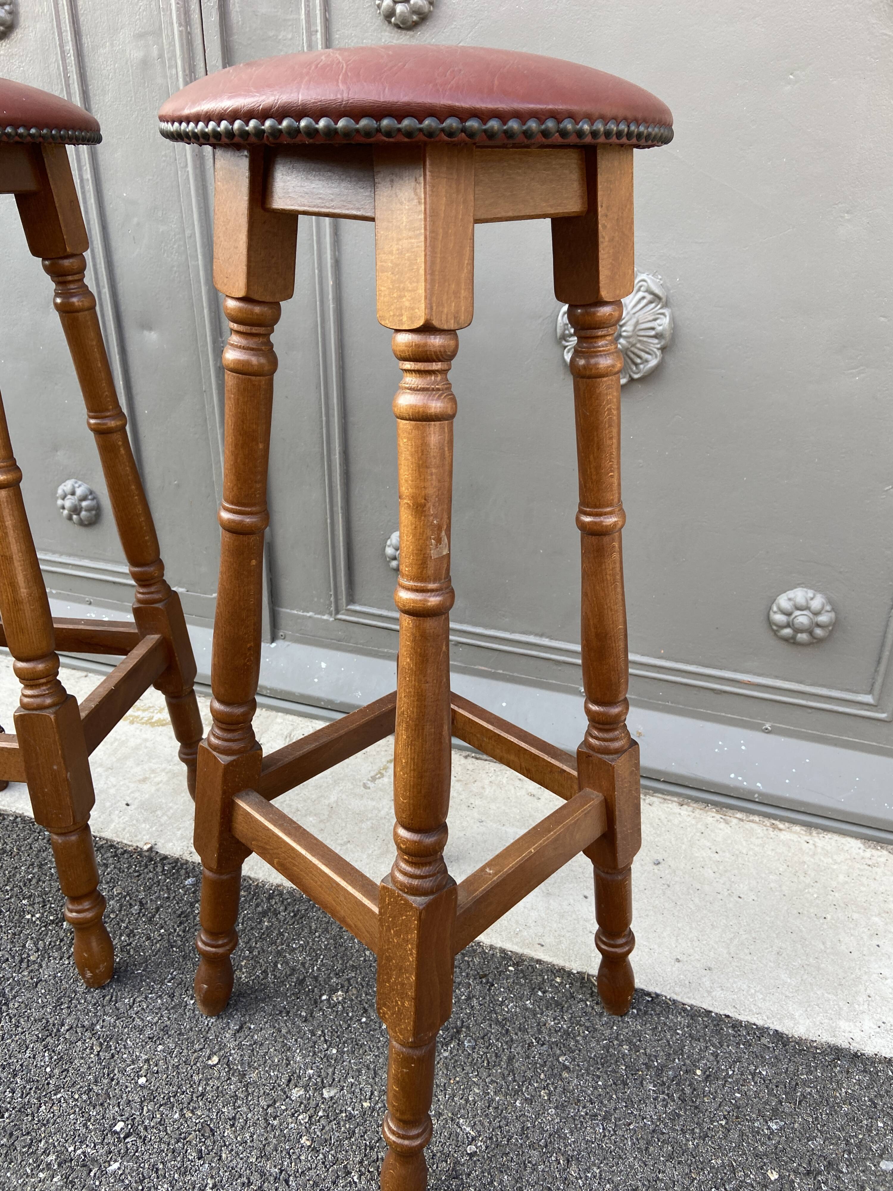 Pair of bar stools curved wood 1960