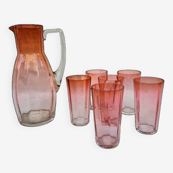 Service à boire en verre rose orangé