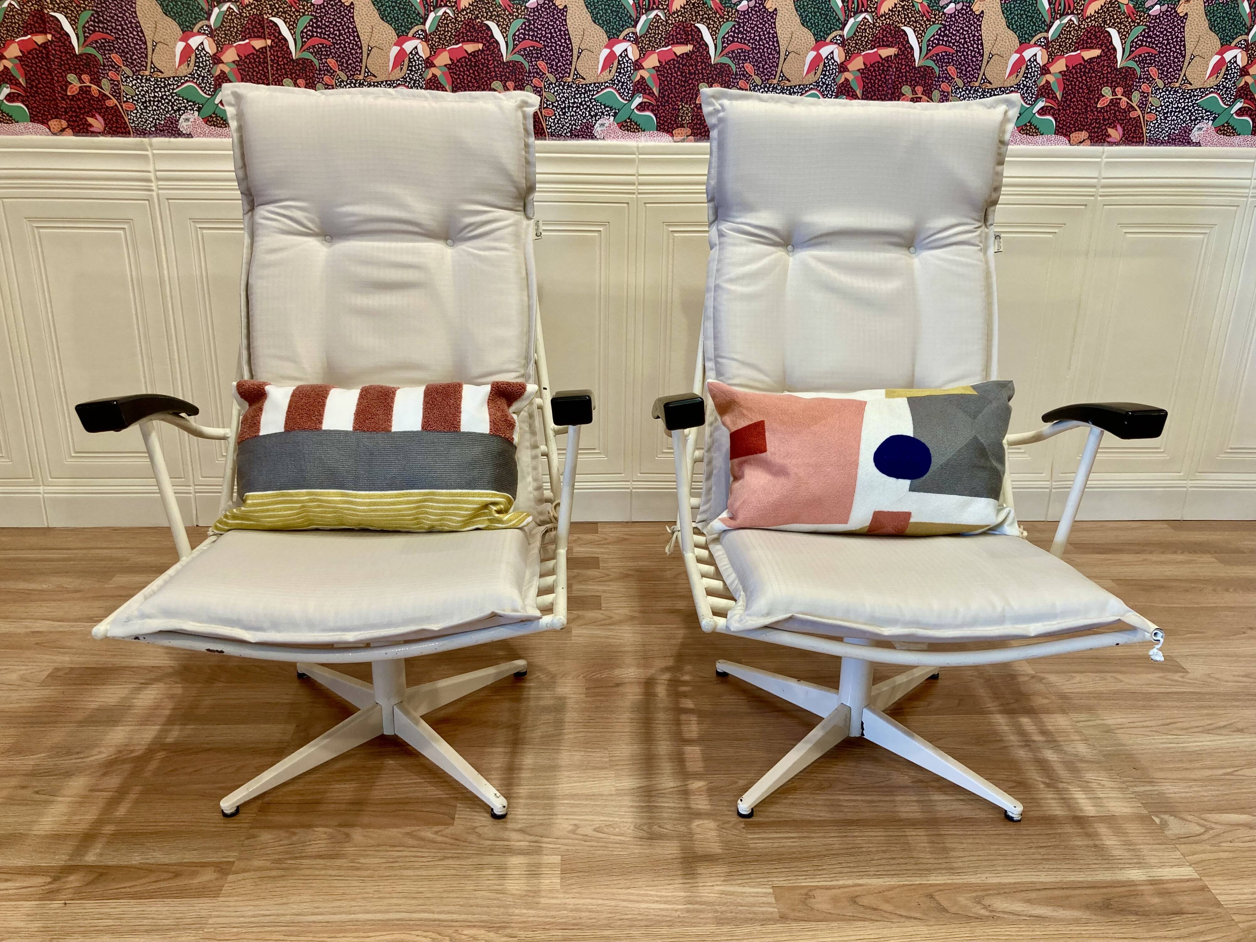 Pair of metal and Bakelite armchairs, 1960s design.