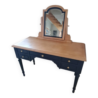 Bleu de Sèvres dressing table with beveled mirror