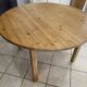 Round table 117cm extendable with a solid pine extension, vintage from the 1970s.