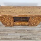 1940s Art Decò dressing table in blond walnut with sliding glass