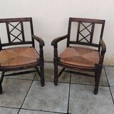 Pair of vintage straw seat armchairs from the 30s/40s.